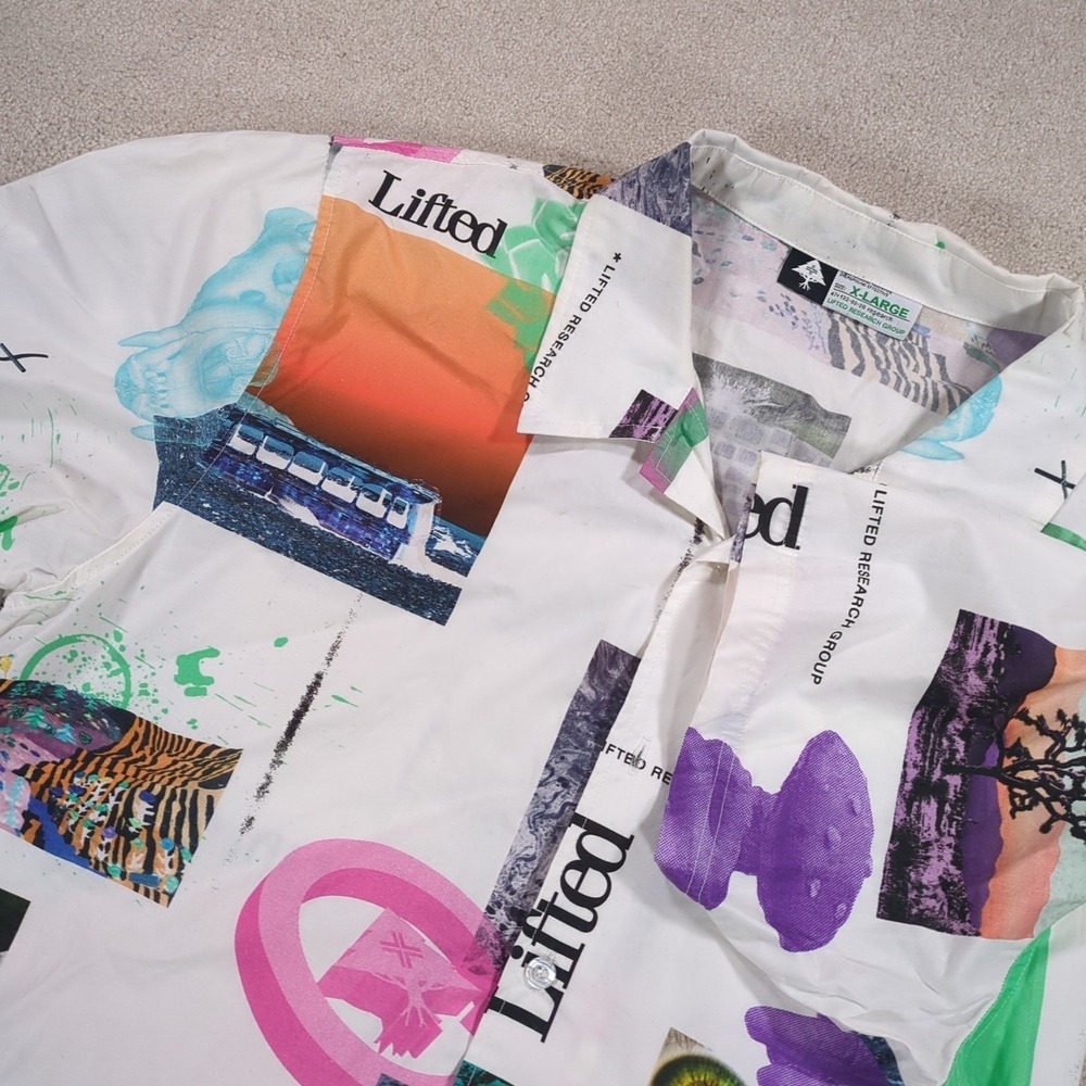 Lifted Research Group Shirt Mens XL Collage AOP Photo Print Street Wear **Read**
